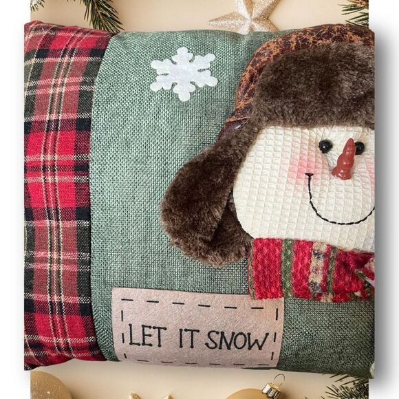 Let it Snow Holidays Christmas 19" x11" White Blue Red Tapestry Throw Pillow - Picture 3 of 5